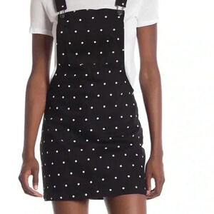 Love Fire Black Polka Dot Denim Overall Dress
